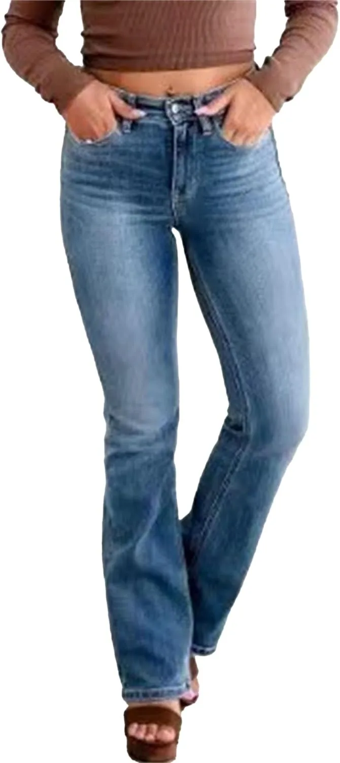 Модные расклешенные джинсы для женщин 2025 mid rise bootcut high stretch