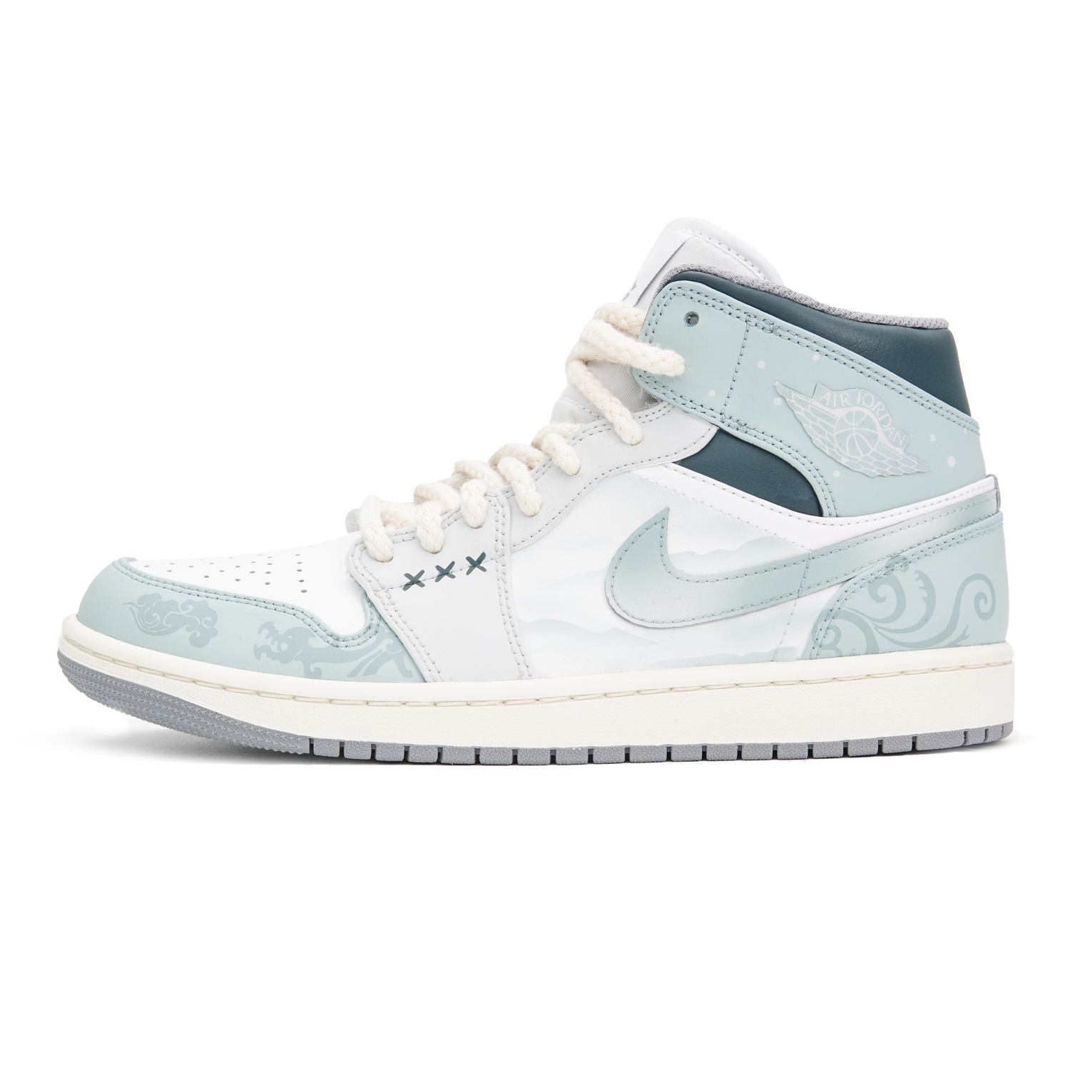 Винтажные баскетбольные кроссовки Air 1 High Top мужские бирюзовый Jordan, цвет морской волны — фото 2