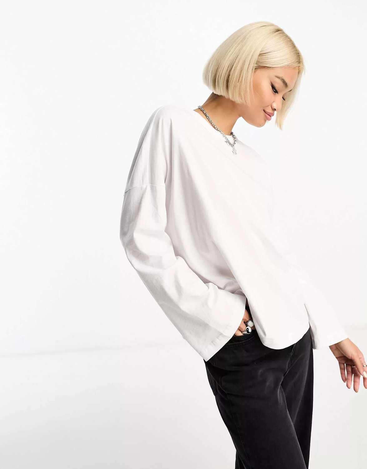 

Белая футболка с длинными рукавами Only oversized, Белый, Белая футболка с длинными рукавами Only oversized