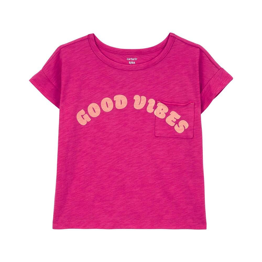 

Футболка Carter's Good Vibes с карманами для девочек 4–14 лет, розовый