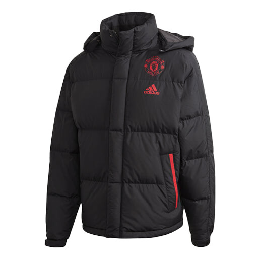 

Пуховик adidas Mufc Ssp Dwjkt Manchester United Soccer/Football Sports hooded down Jacket Black, черный