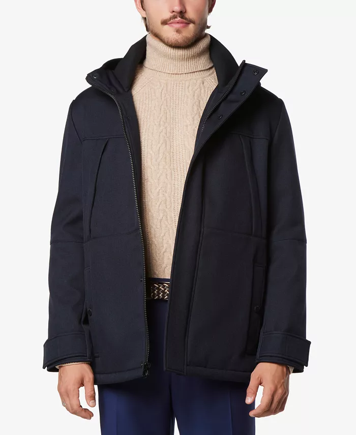 

Мужская утепленная парка с капюшоном Tompkins Micro-Houndstooth на флисовой подкладке Marc New York, синий