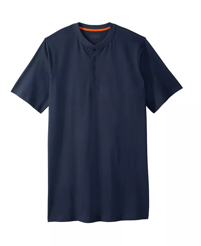 

Футболка с коротким рукавом Henley удлиненного кроя Big & Tall by KingSize, плотная ткань Boulder Creek, синий