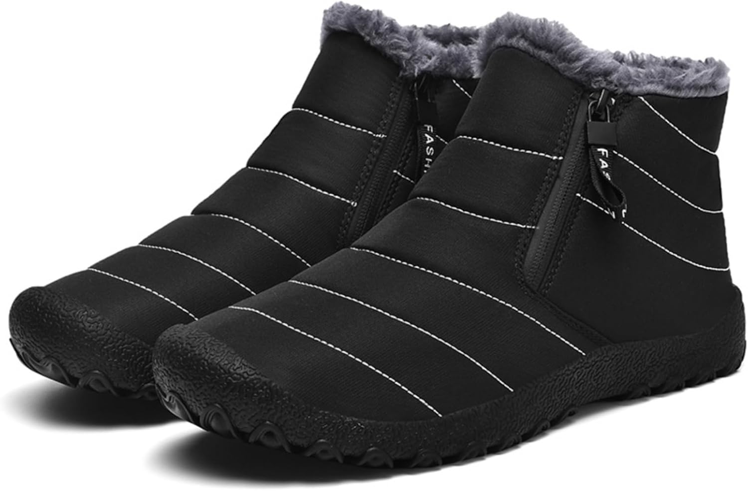 

Мужские зимние ботинки до щиколотки - с меховой подкладкой, водонепроницаемые, без шнурков, с противоскользящей и водоотталкивающей поверхностью, идеально подходят для прогулок на природе и повседневной носки Aokisx, черный