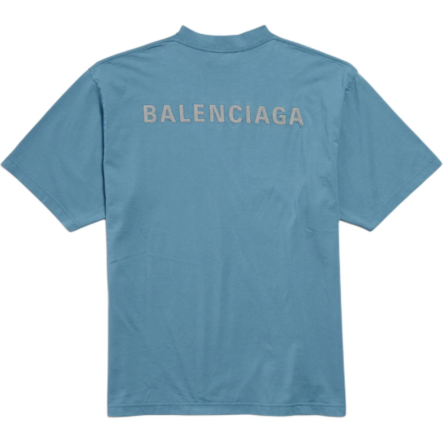 Футболка с вышивкой логотипа Balenciaga Medium Fit синяя — фото 3