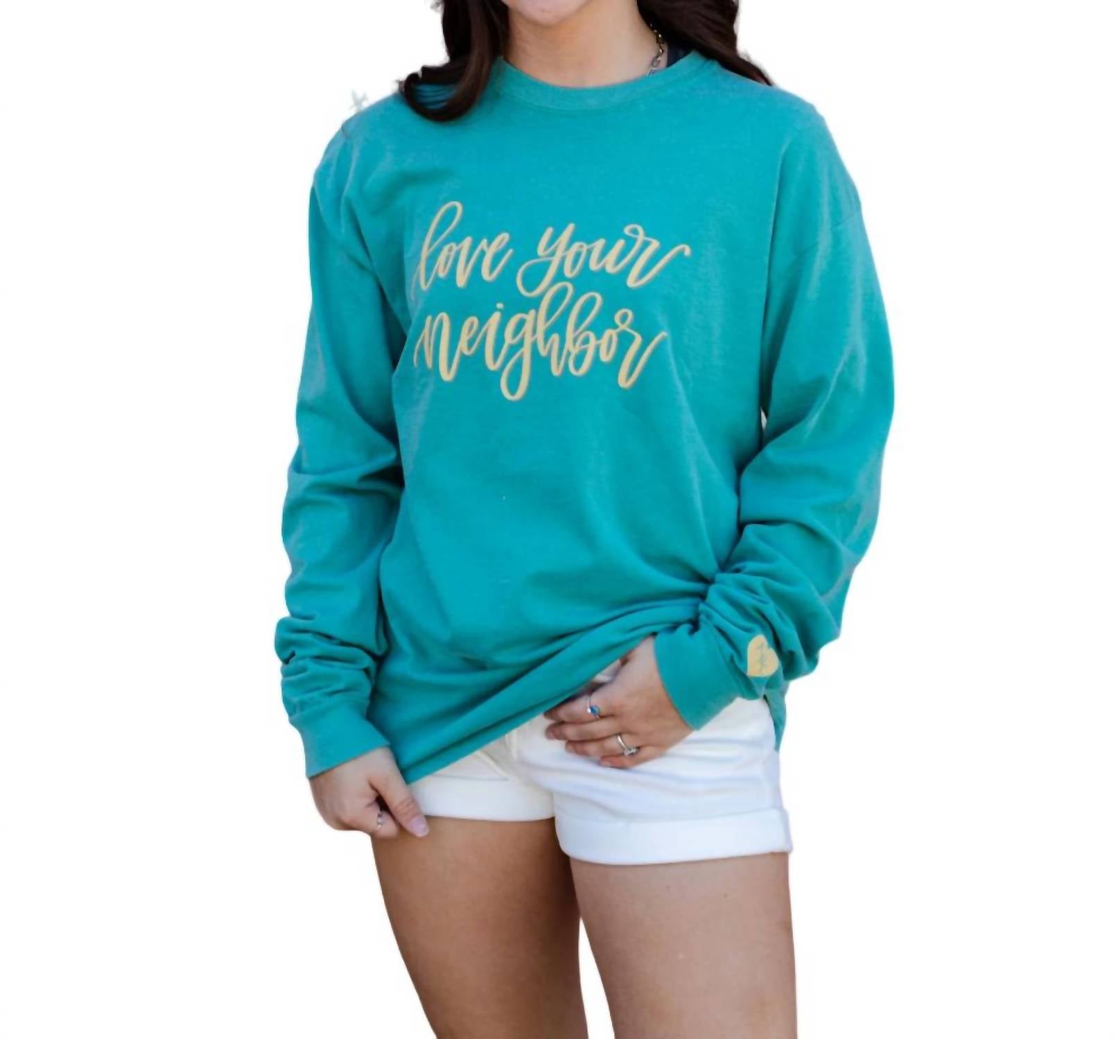 

Футболка с длинными рукавами Love Your Neighbor цвета морской пены The Addyson Nicole Company, цвет seafoam