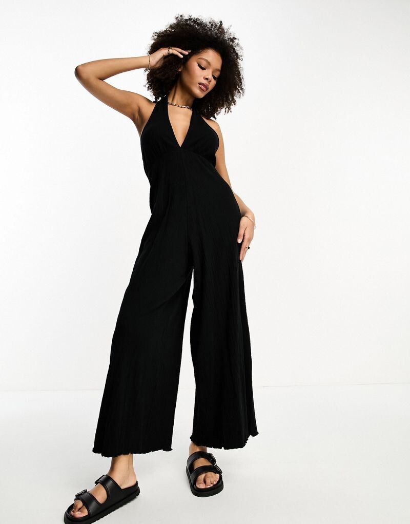 

Черный комбинезон из жатого джерси ASOS DESIGN