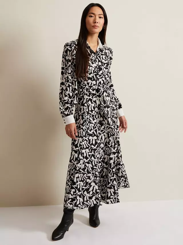 

Платье Phase Eight Bonnie Bow Print Midaxi Shirt, цвет black/ivory