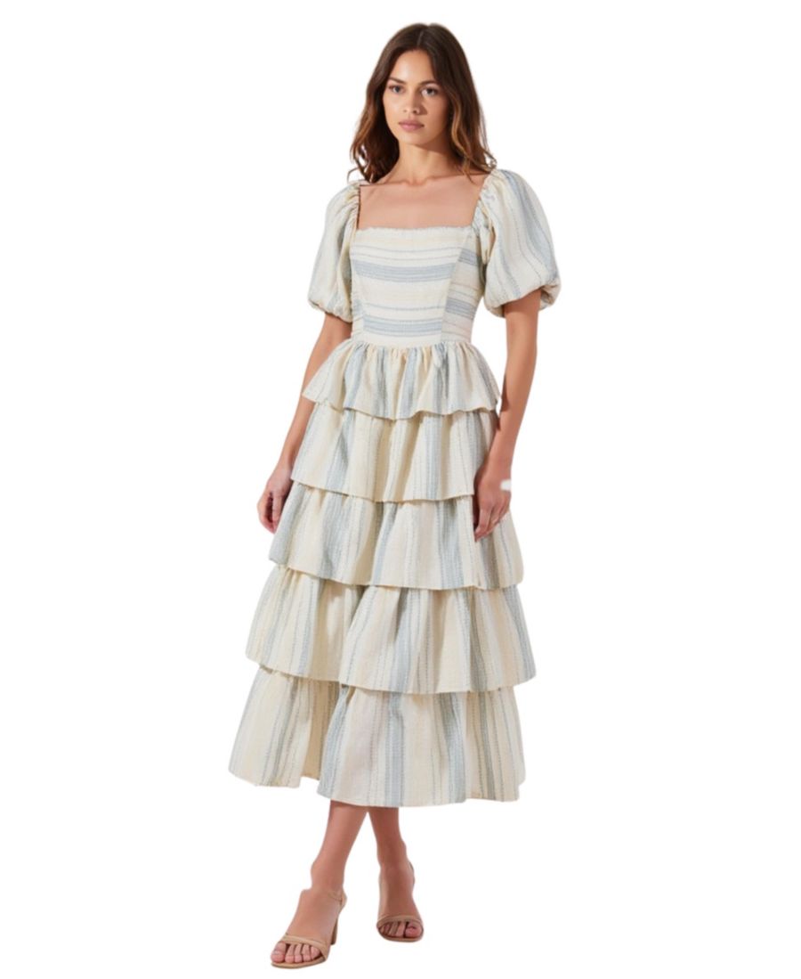 

Женское длинное платье с пышными рукавами, присборенным лифом и ярусным кроем Modenaire, Light beige