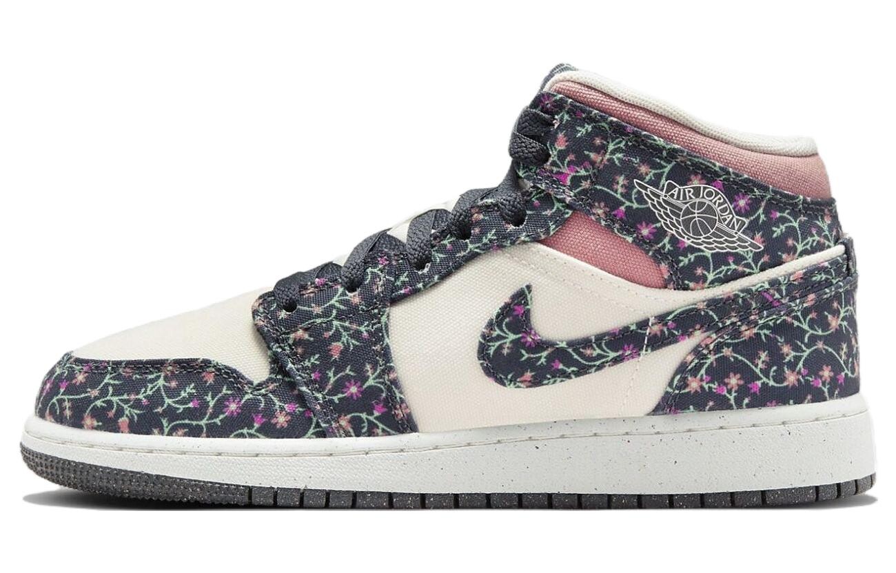 

Кроссовки Jordan 1 Mid SE Floral GS, цвет Rice ash powder