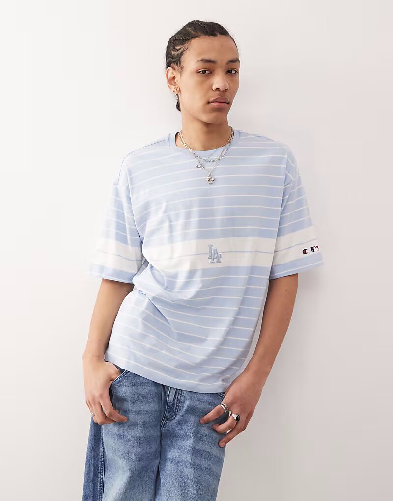 

Футболка Champion в полоску с логотипом LA синего цвета