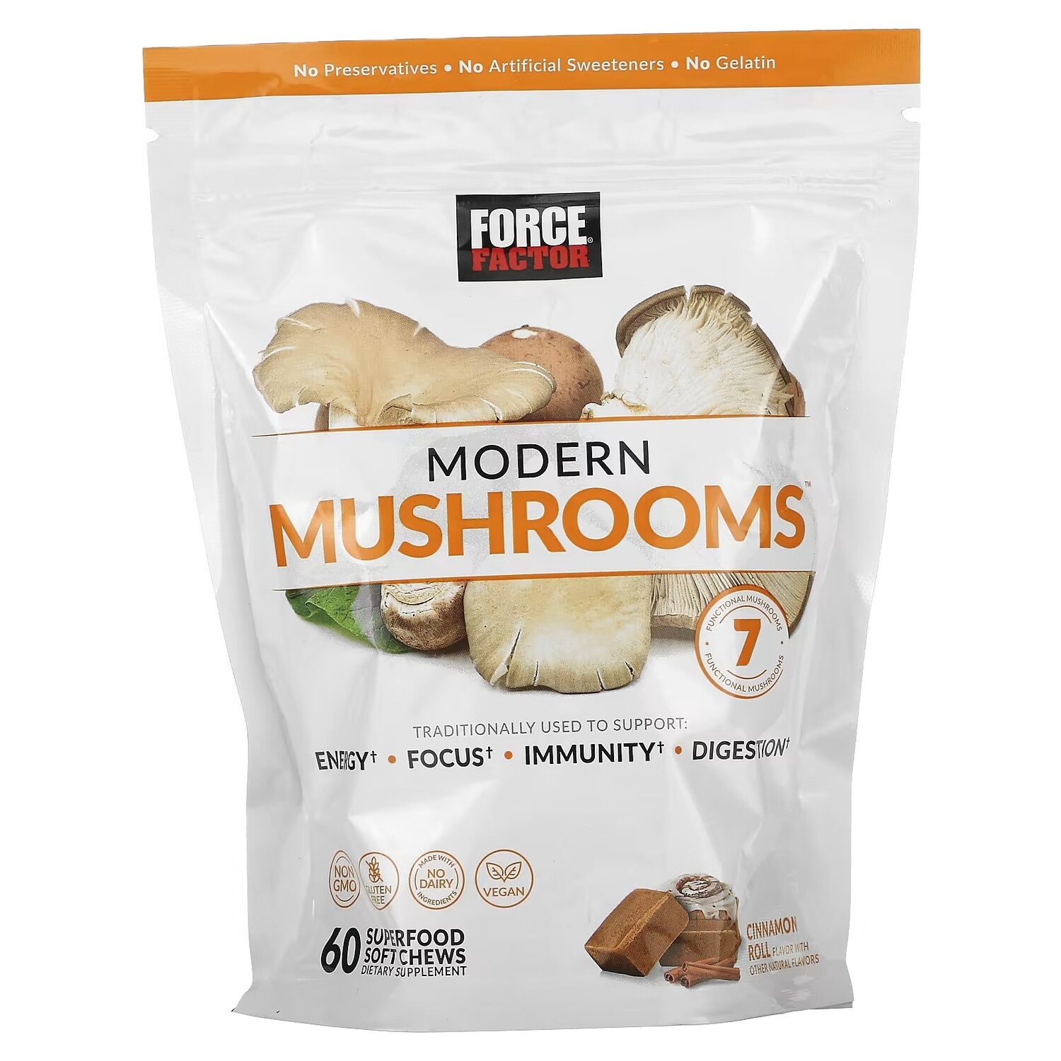 

Добавка Force Factor Modern Mushrooms Cinnamon Roll, 60 жевательных таблеток