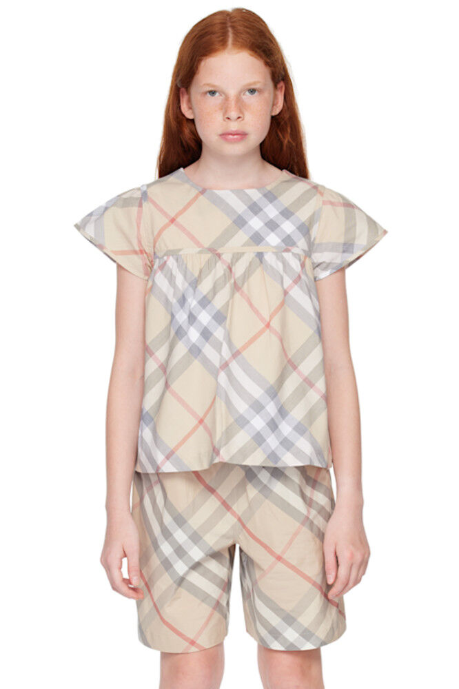 

Детская бежевая блузка в клетку Burberry