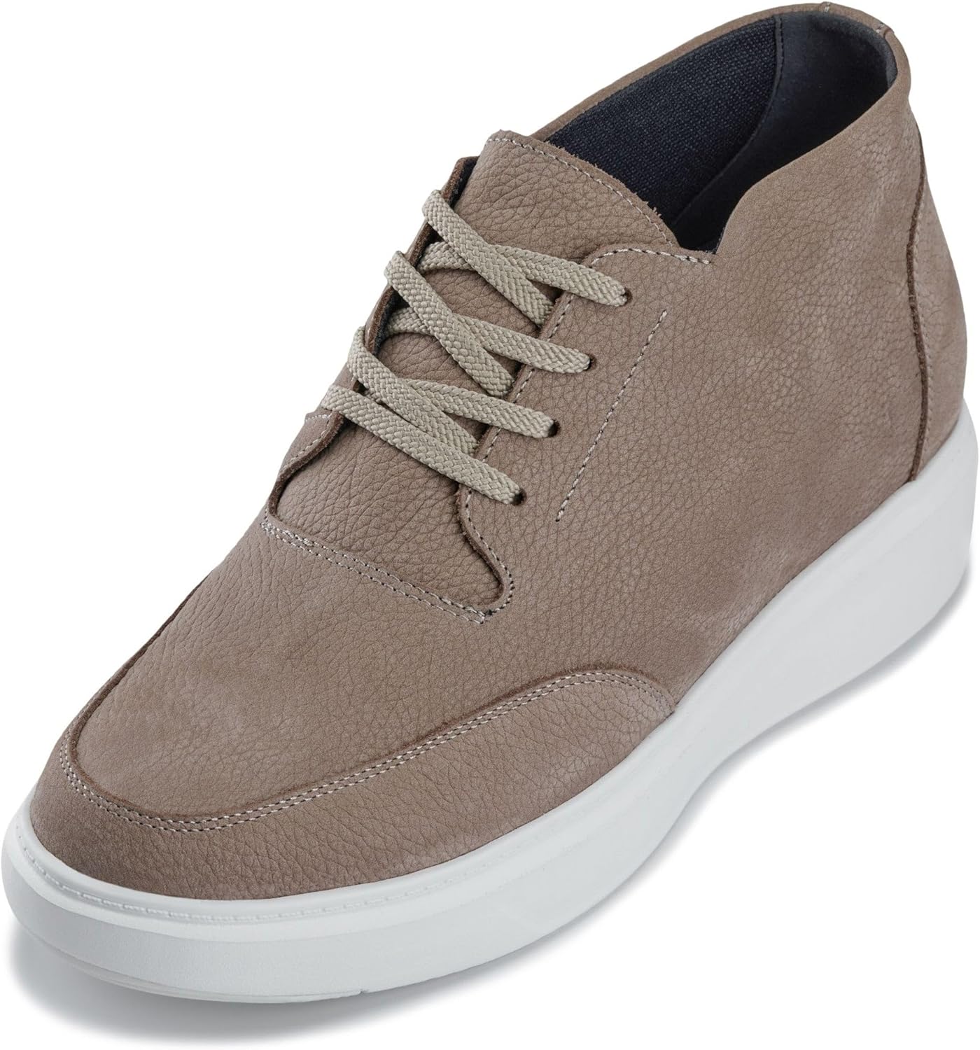 

Мужские невидимые обувь-лифты CALTO - полуботинки средней высоты из нубука с текстурой «pebble grain», повседневные ботинки с массивной подошвой - увеличение роста на 8 см, хаки