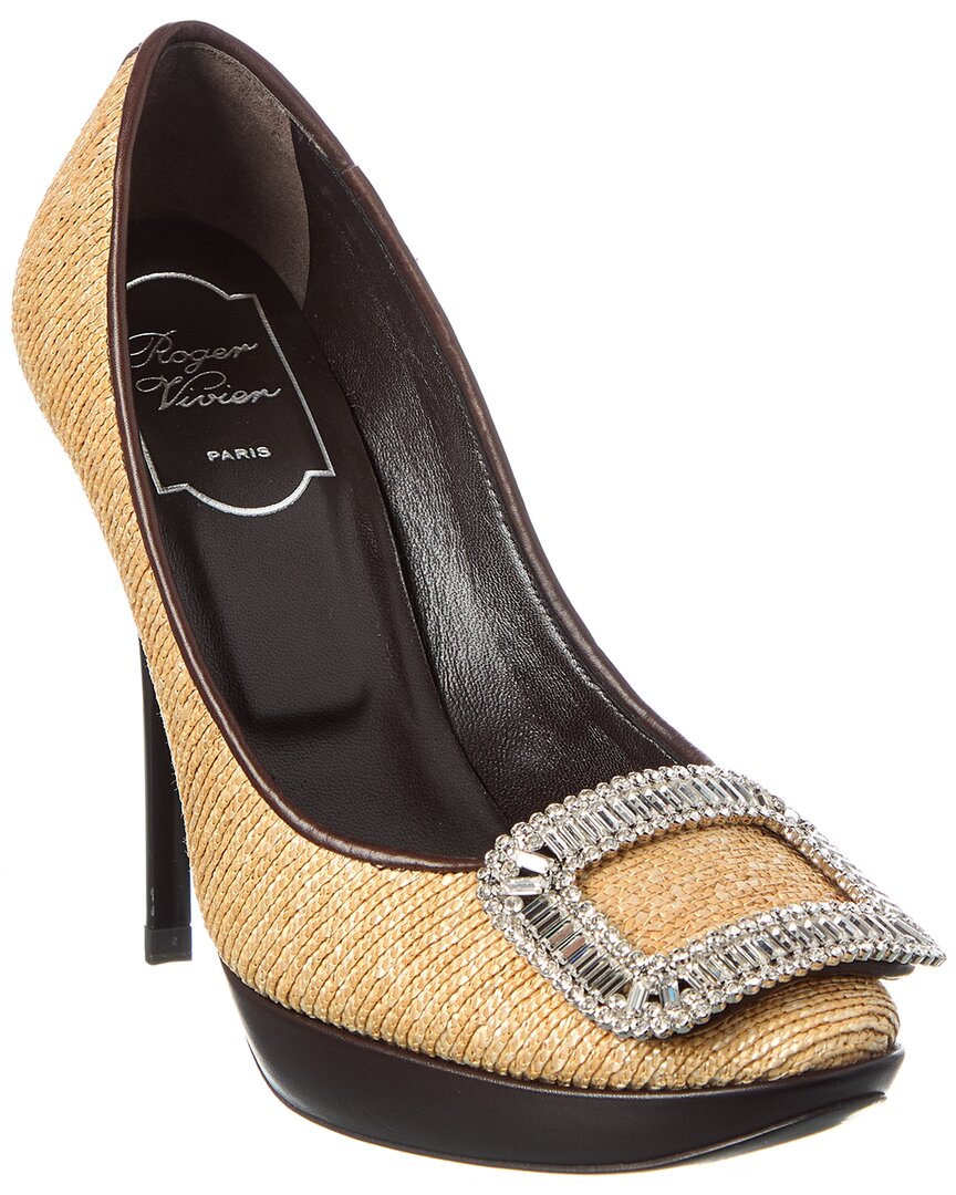Туфли-лодочки Roger Vivier Limelight на платформе из соломки и кожи, коричневый