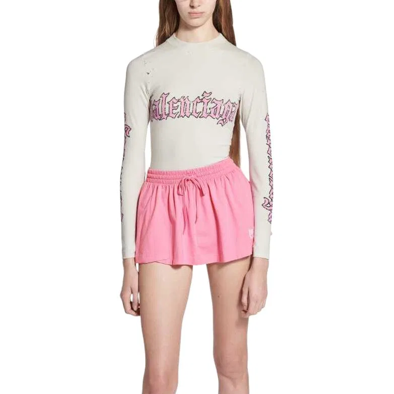 Футболка из стрейч-ткани с принтом логотипа Balenciaga, Distressed White — фото 4