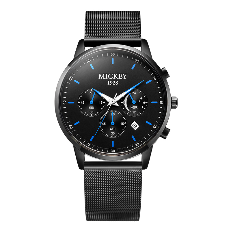 

Disney Часы Quartz Movement Stainless Steel Watchband Watch Men's Watch Black Dial, Blue Steel Band