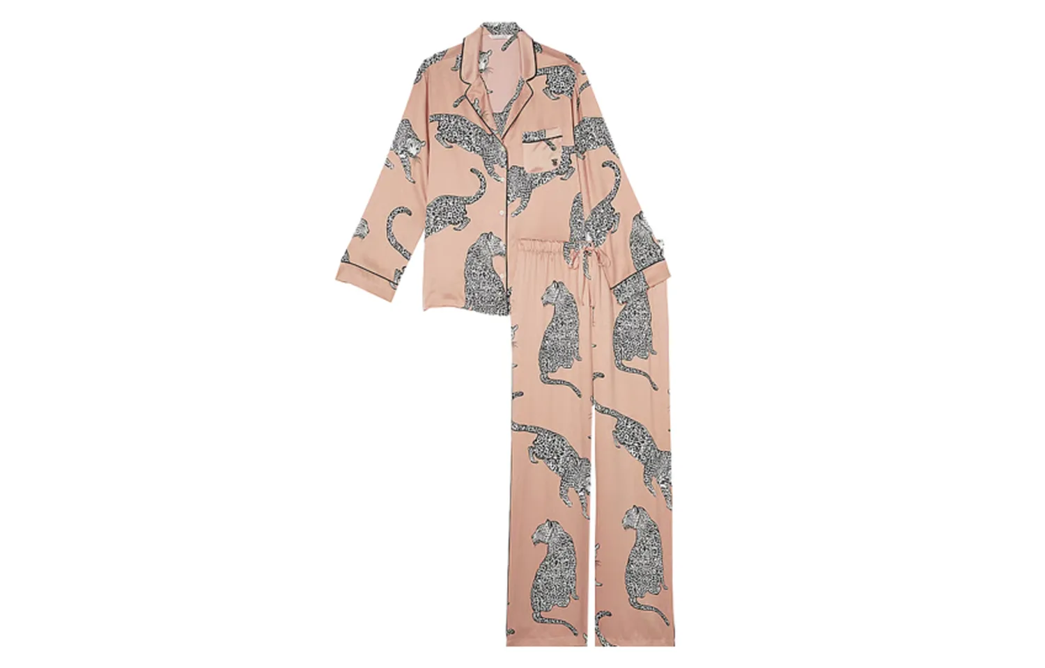 Victoria's Secret Пижамный комплект Sweet Limited Satin Long Pajama Set/Evening Blush Leopards, женский, темно-розовый