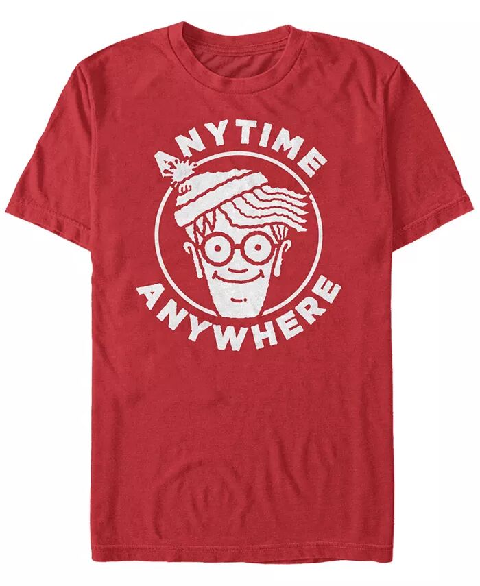 

Футболка с коротким рукавом и логотипом Where's Waldo для мужчин Anytime Anywhere Big Face Fifth Sun, красный