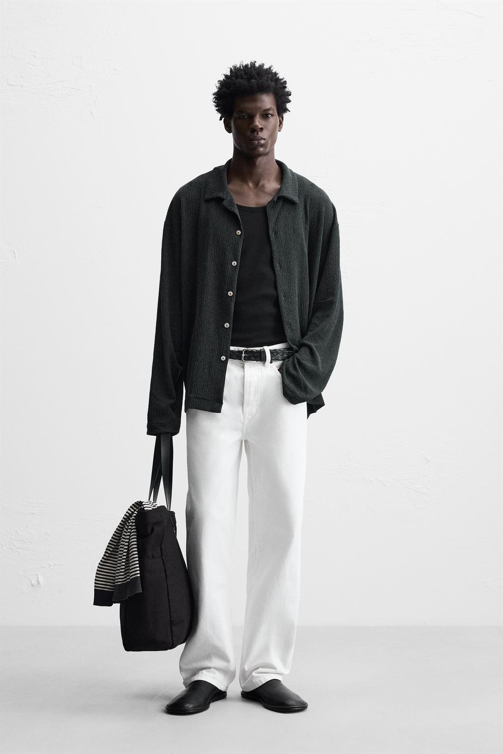 

Текстурированная рубашка свободного покроя ZARA, цвет Blue grey