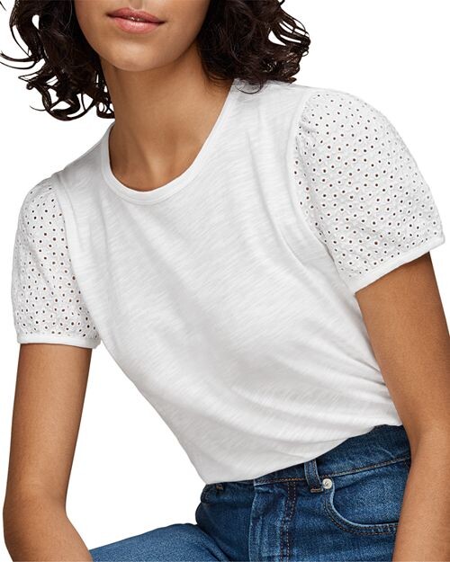 

Футболка Broderie с пышными рукавами Whistles, цвет White
