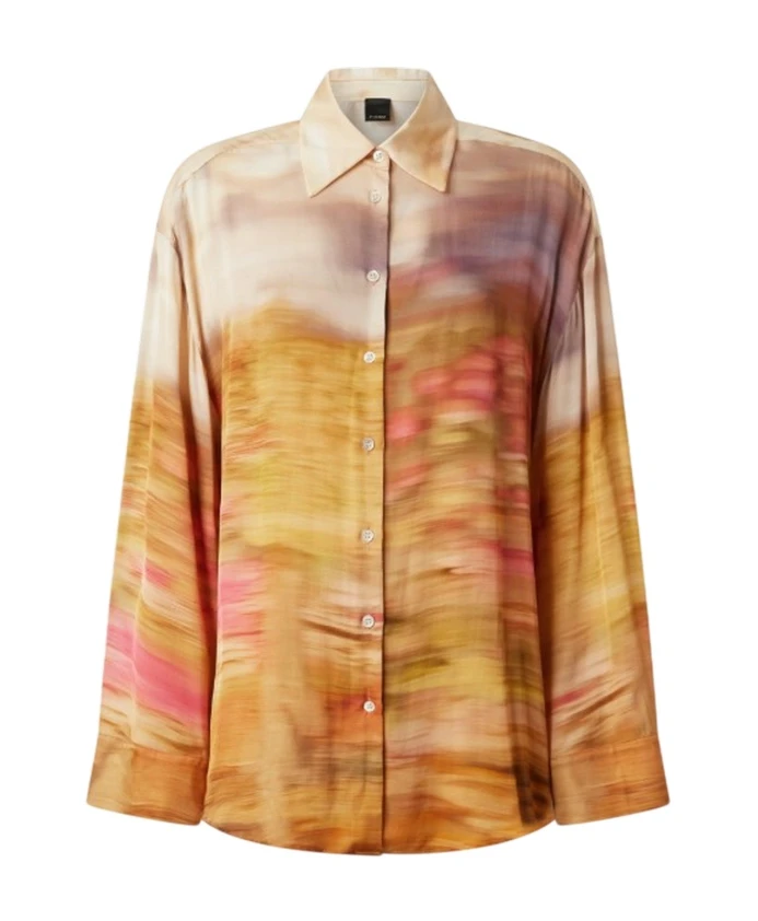 

Хлопковая рубашка, разноцветный бежевый принт Pinko, мультиколор