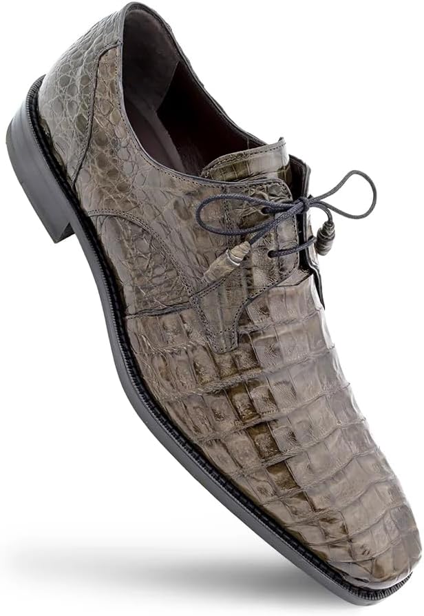 Mezlan Anderson Crocodile Lace Up - Мужские туфли-блочеры из настоящей крокодиловой кожи с простым носком и стелькой с эффектом памяти - Ручная работа в Испании, серый — фото 2