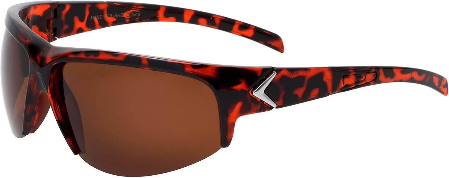 

Поляризованные спортивные солнцезащитные очки без оправы с V-образным шарниром для мужчин и женщин, защита от УФ-излучения UV400, пластиковая оправа Sunglasses Luxe, Brown Demi