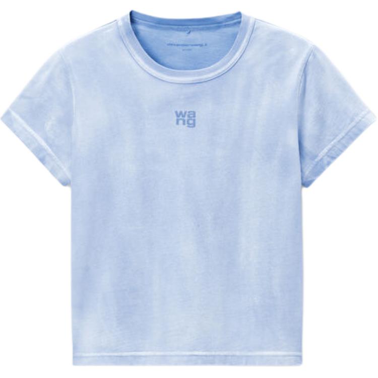 Футболка Alexander Wang T By Essential с уменьшенной посадкой, объемным логотипом и окантовкой горловины, выстиранная в бледно-голубом цвете — фото 2