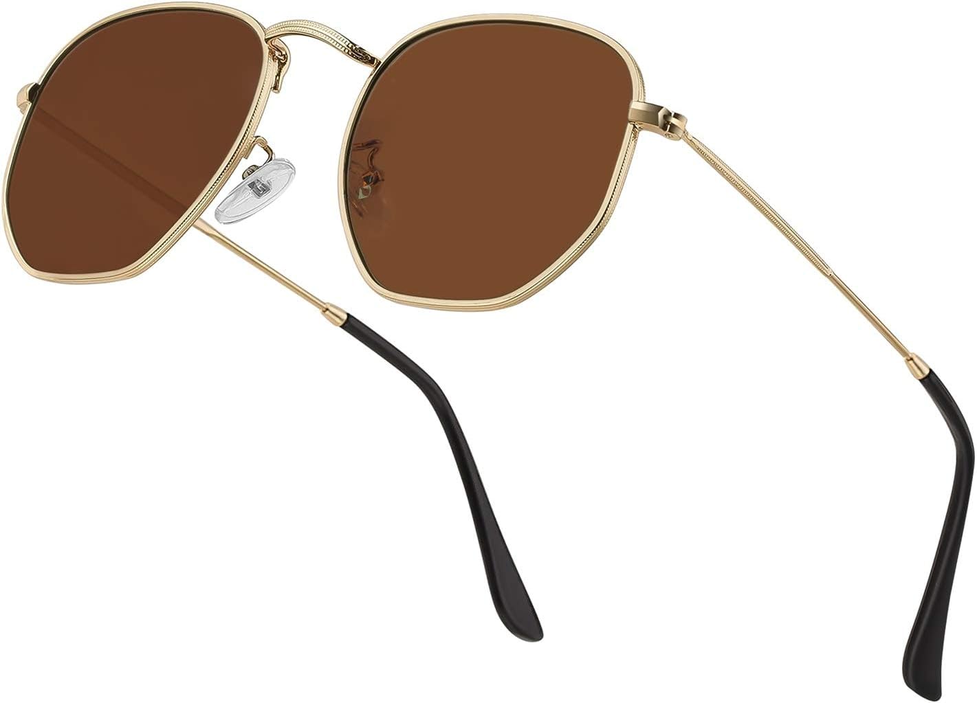 

Хипстерские шестиугольные поляризованные солнцезащитные очки для мужчин и женщин, геометрические квадратные, маленькие, в винтажном стиле, с металлической оправой, ретро-очки Htms, Brown Lens/Gold Frame