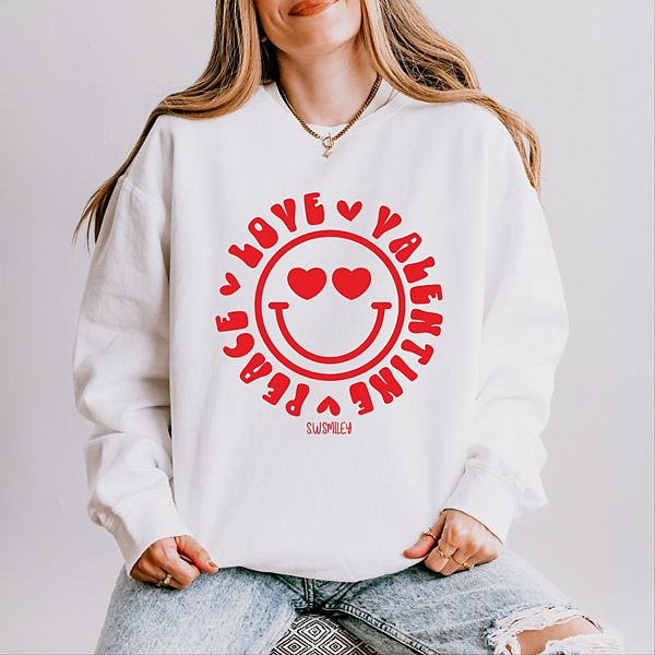 

SWSmiley peace love valentine smiley - женский легкий свитшот garment dyed Simply Sage Market, White
