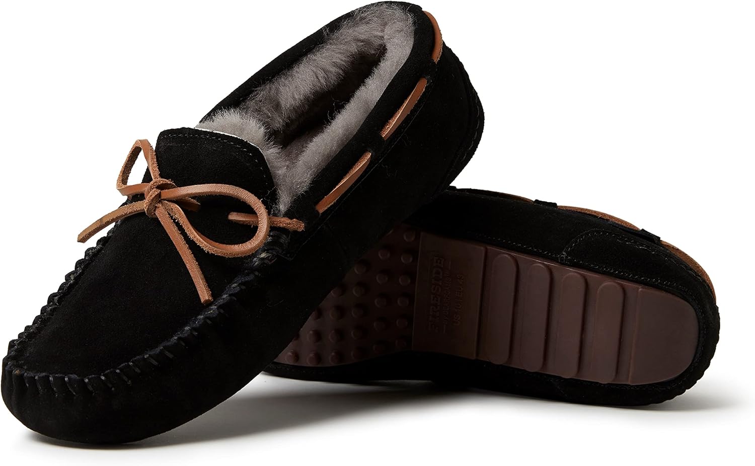 Домашние тапочки Fireside от Dearfoams для мужчин Victor из натуральной овчины, водоотталкивающие, для дома и улицы, с завязками, широкая полнота Fireside By Dearfoams, черный — фото 3