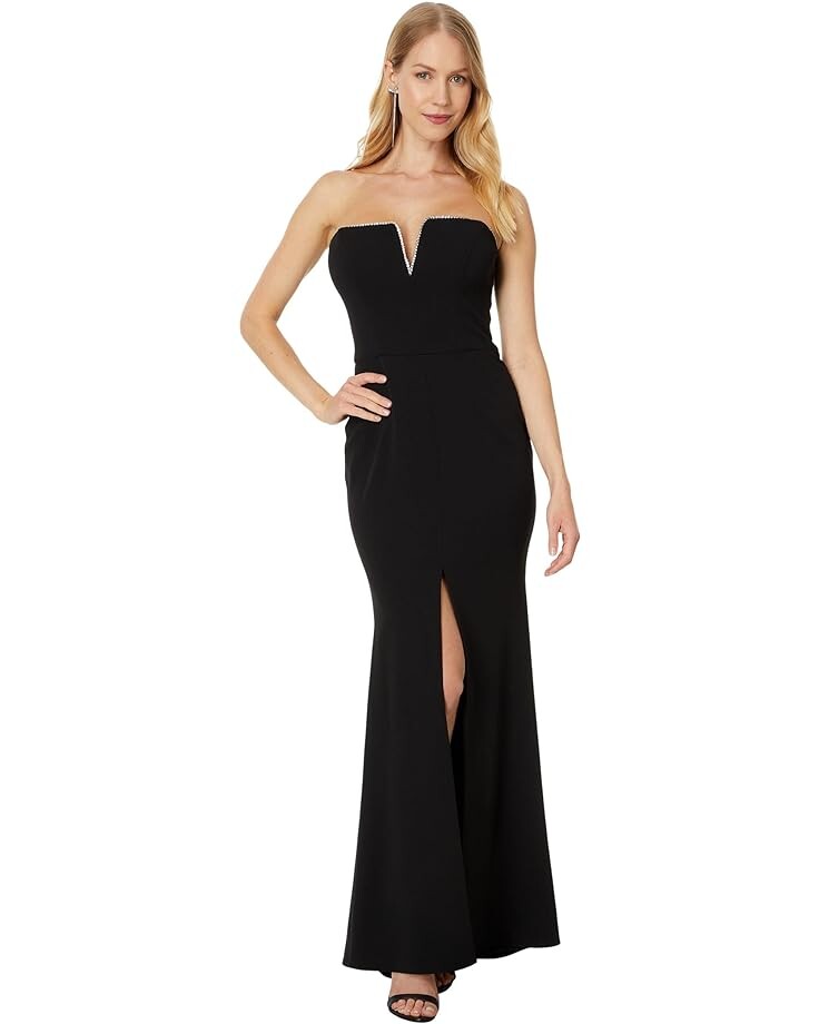 

Платье Betsy & Adam Long Strapless V-Neck Split, черный