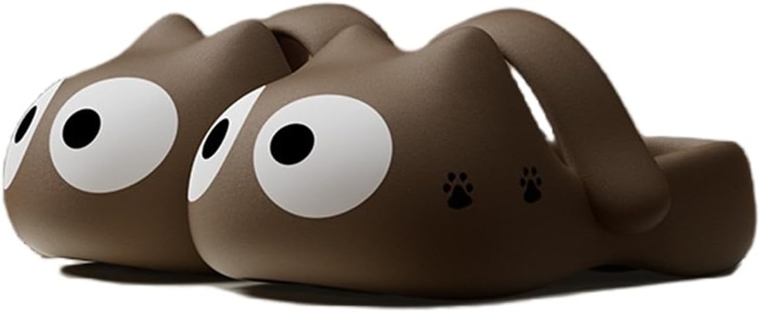 

Тапочки с большими глазами кошки, милые кошачьи тапочки, закрытые летние тапочки для женщин, с толстой подошвой и нескользящей пляжной обувью Generic, коричневый