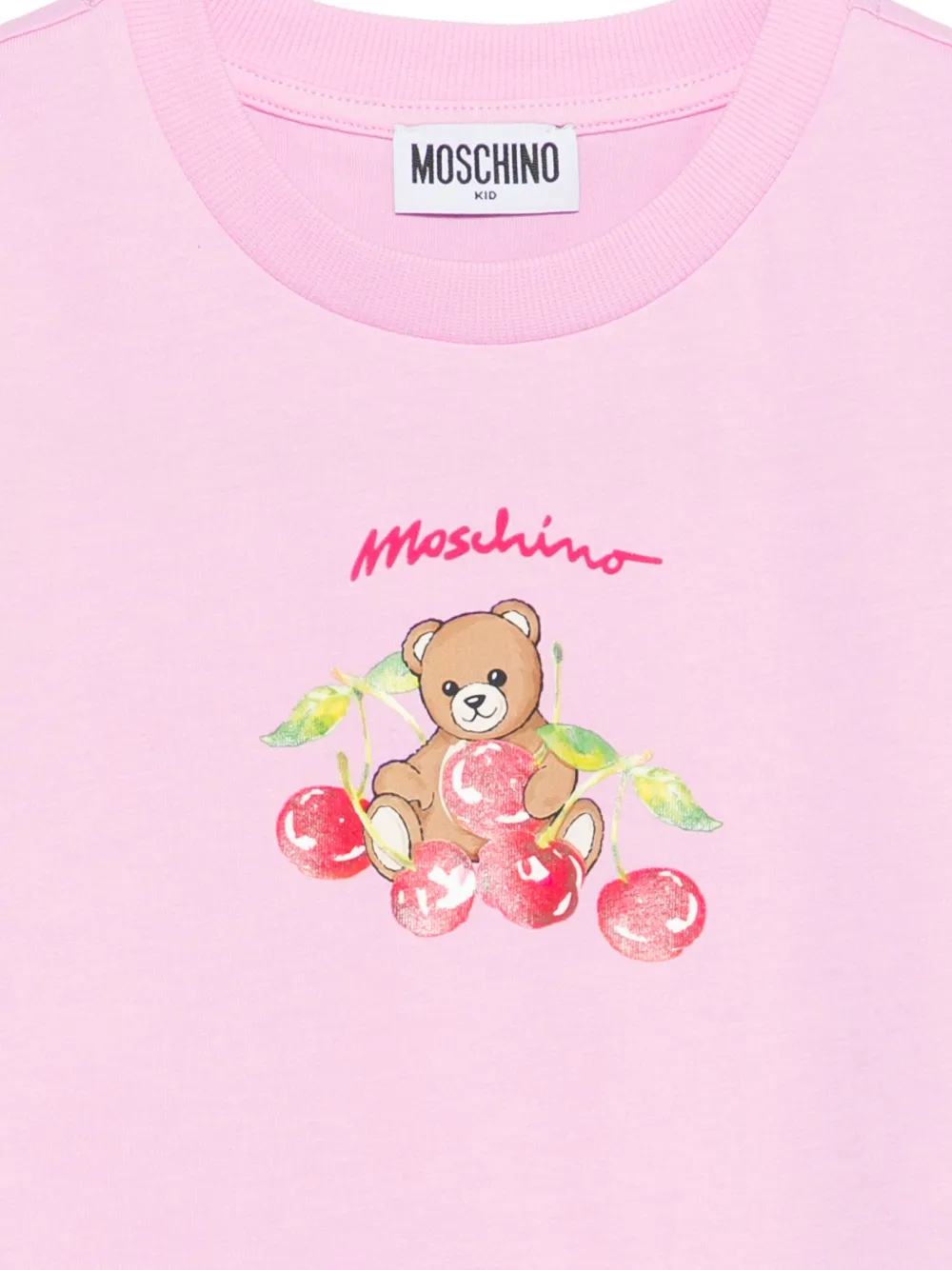 Футболка с вишней и мишкой Moschino Kids, розовый — фото 3