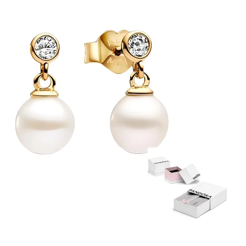

Pandora Женские серьги из пресноводного жемчуга с кубическим цирконием в позолоте 14K белые