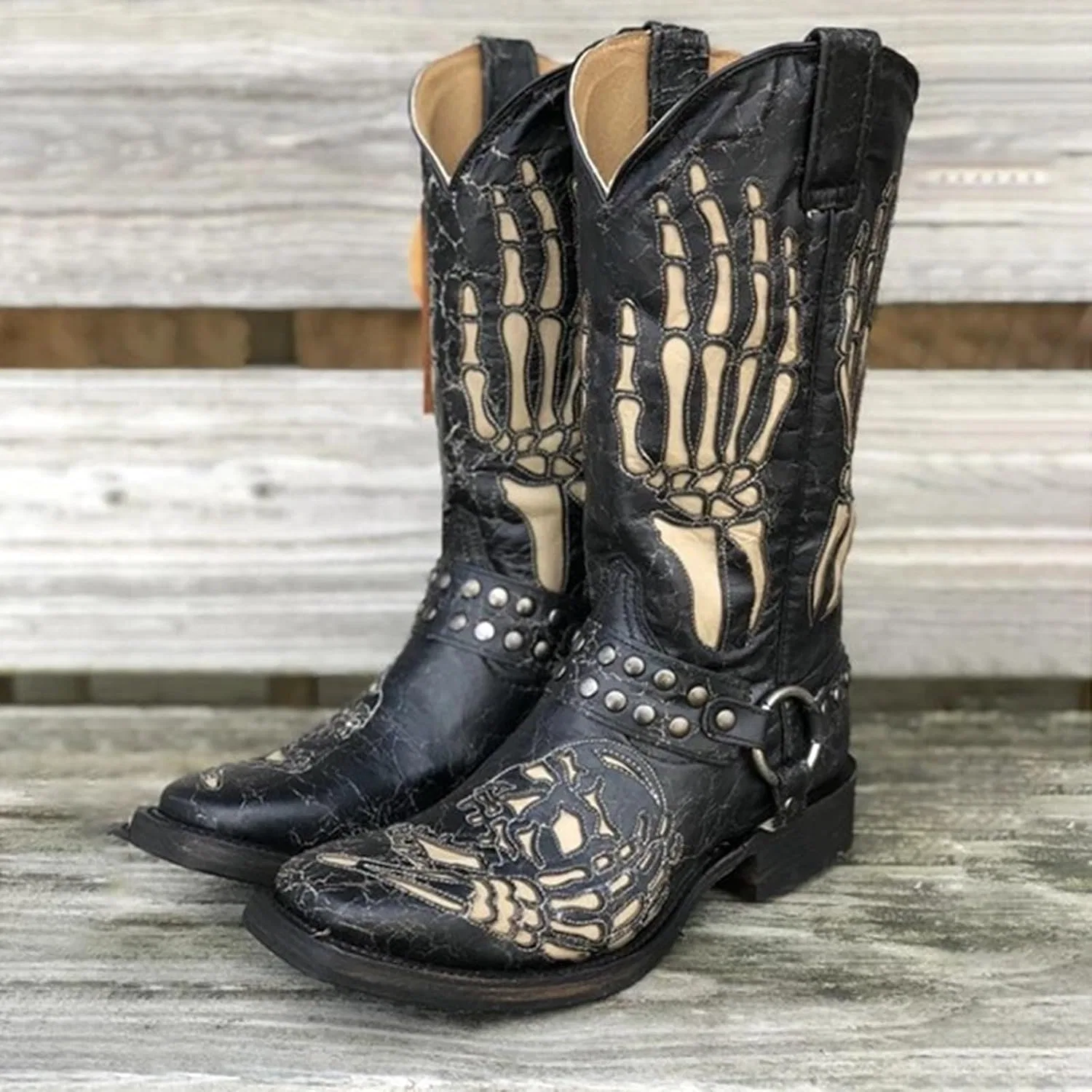 Generisch Westernstiefel Lederstiefel Cowboy Stiefel Trachtenschuhe Western Stiefeletten Reitstiefel Ковбойские ботинки Klassisch Cow Boy Winter, 01 Black — фото 2