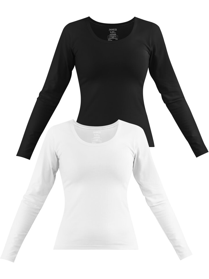 

Лонгслив Janice 2 x Damen Langarmshirt Nimes, цвет Schwarz/Weiß