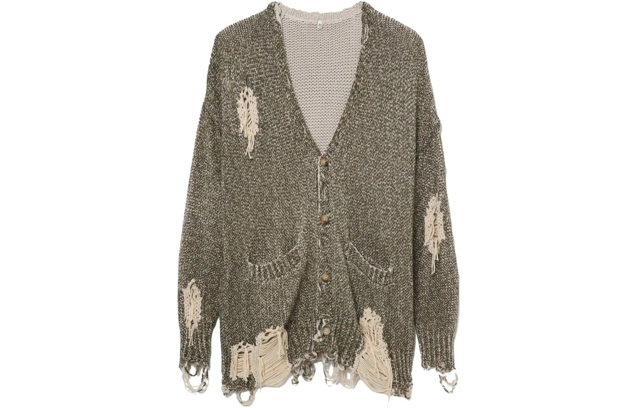 

Джемпер кардиган с принтом твид и эффектом потертости R13, зеленый