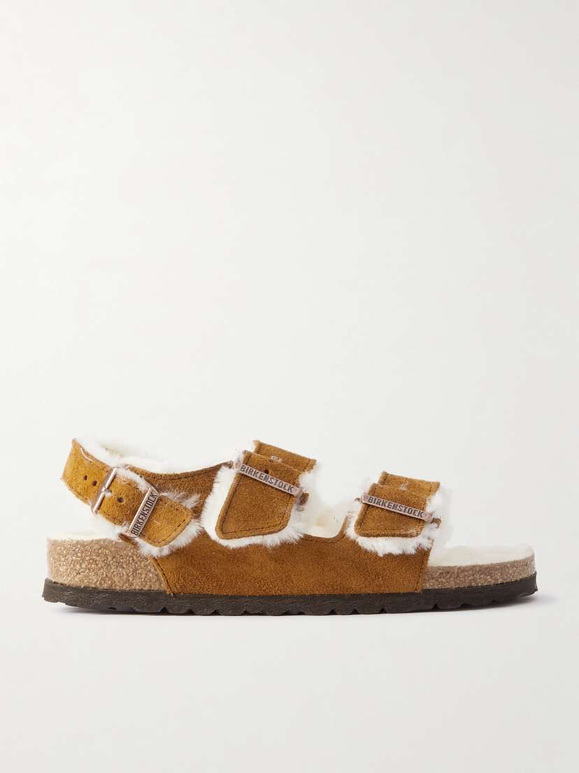 Сандалии Milano из замши с подкладкой из овчины Birkenstock, коричневый