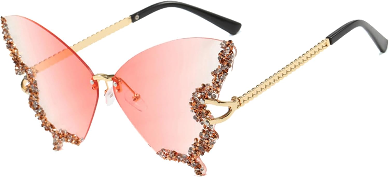 

Элегантные солнцезащитные очки-бабочки для женщин, солнцезащитные очки без оправы с бриллиантами, солнцезащитные очки с градиентным рисунком в форме бабочки Generic, Style H