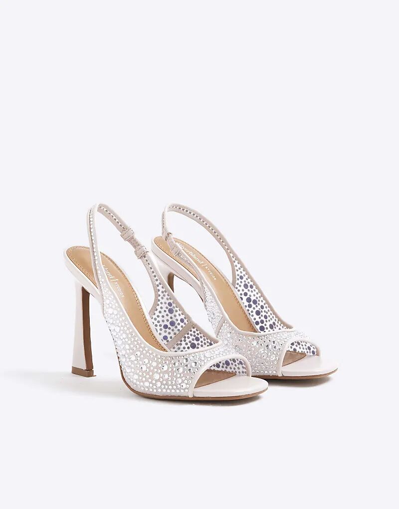Босоножки River Island Diamante на сетчатом каблуке розового цвета - светло-розового цвета