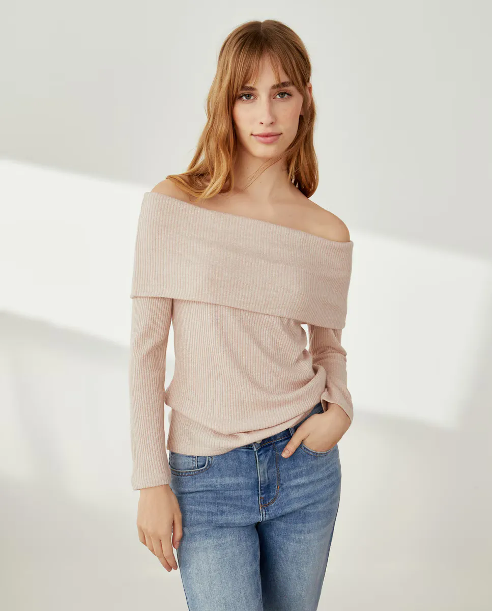 

Женская футболка в рубчик с вырезом и вырезом Southern Cotton, розовый