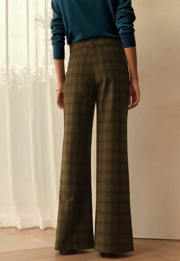 Брюки Petite fit n premium patch pocket wide trousers Next, цвет хаки-зеленый в клетку — фото 3