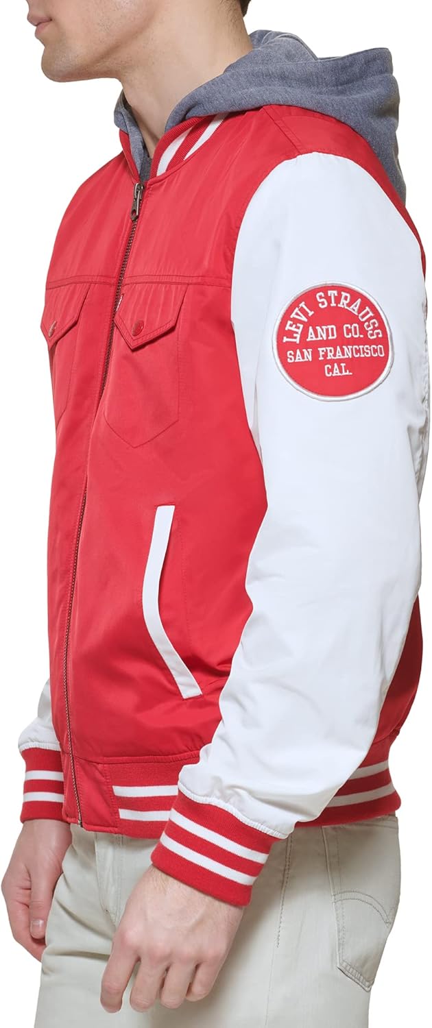 Мужская университетская куртка-бомбер Levi's Colorblock, Red/Fleece Hood — фото 3