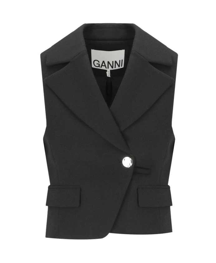 

Черный двубортный жилет из крепа Ganni, черный