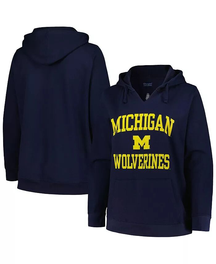 

Женская темно-синяя толстовка с капюшоном Michigan Wolverines Plus Size Heart & Soul с вырезом Champion
