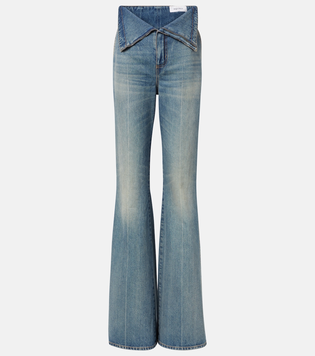 

Выцветшие джинсы-бананы с высокой посадкой McQueen, Indigo Stonewashed