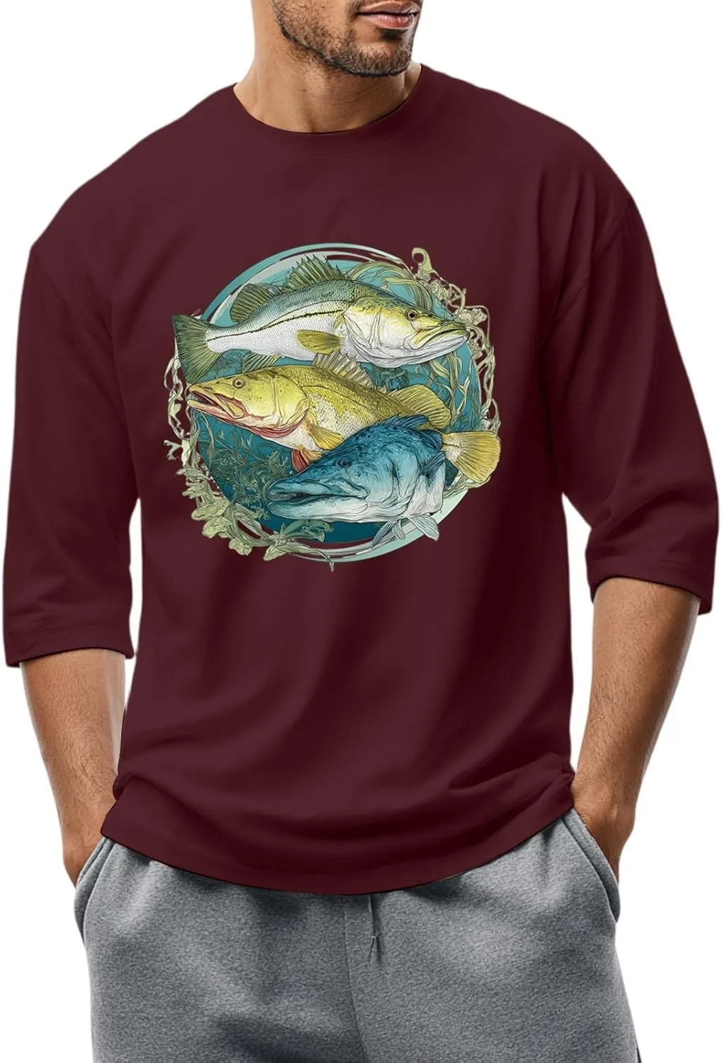 

Футболка WENKOMG1 мужская с принтом, 3/4 рукава, S-3XL