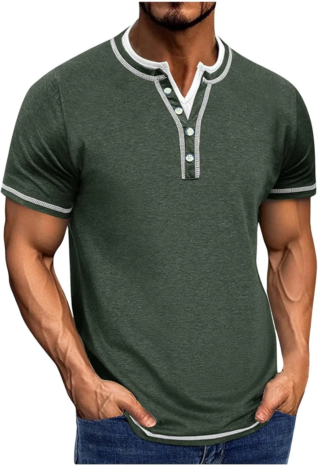 

Мужская повседневная футболка хенли с коротким рукавом